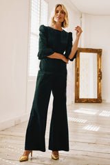 Victoria 3/4 Sleeve Stretch Corduroy Jumpsuit | Bottle Green