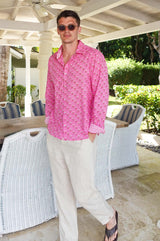 Men's Printed Cotton Shirt | Periwinkle Pink/Rust