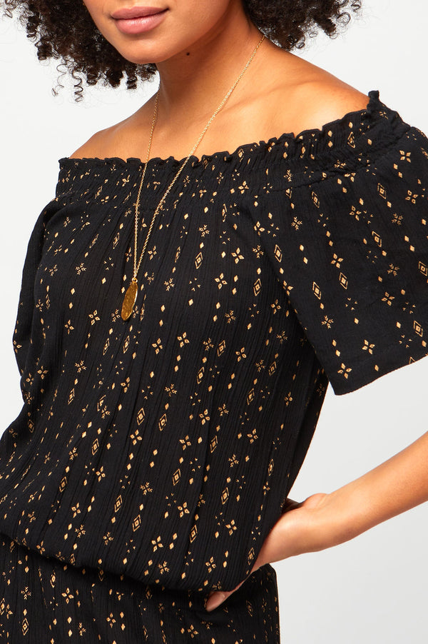 Raela-Bardot-Dress-Star-Aztec-Gold/Black