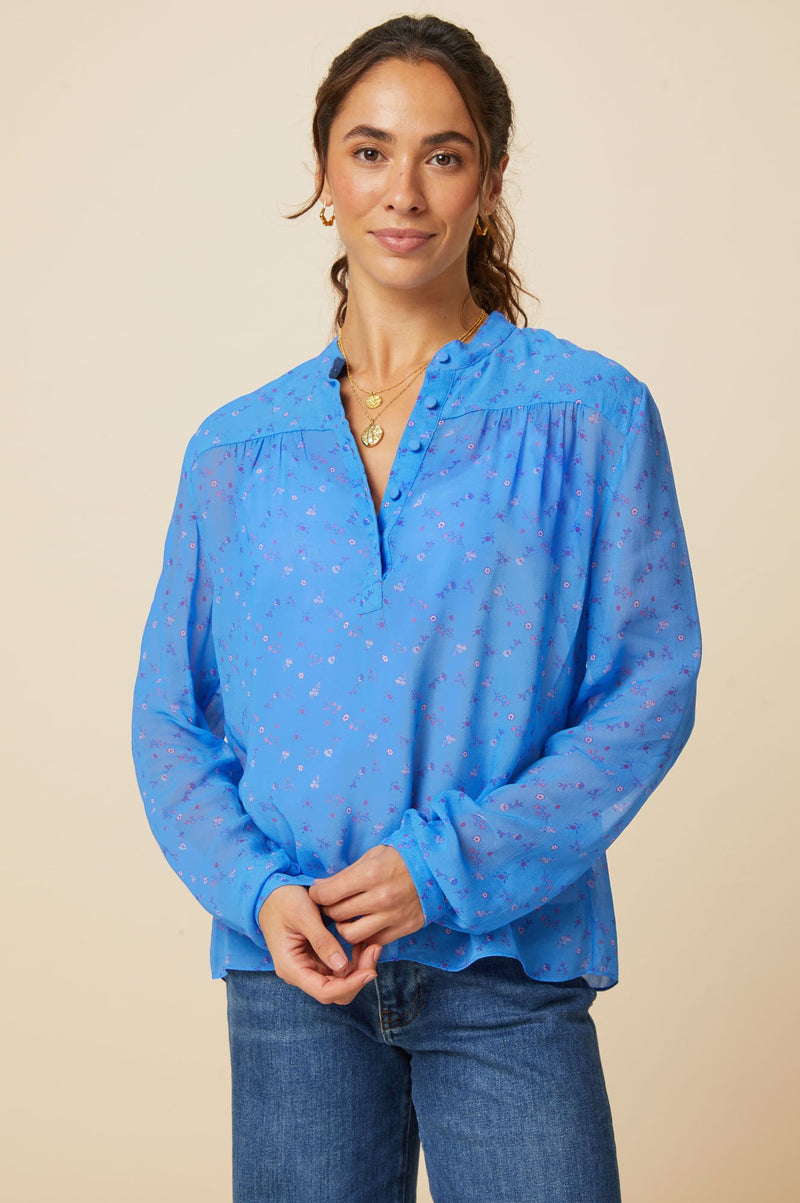 Malina Blouse | Blue/Pink