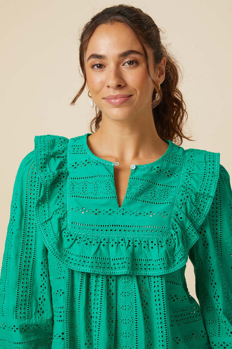 Rochelle Broderie Blouse | Green