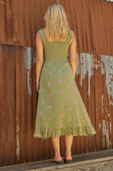 Rhianna Embroidered Dress | Khaki/Pink