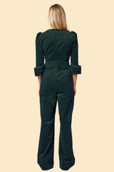 Victoria 3/4 Sleeve Stretch Corduroy Jumpsuit | Bottle Green