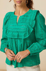 Rochelle Broderie Blouse | Green