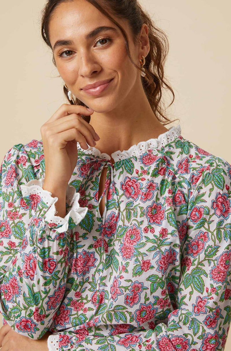 Rosie Block Print Blouse | Pink/Green