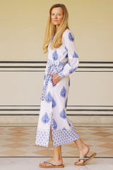 Cara Block Print Dress | Wild Flower Buta Blue