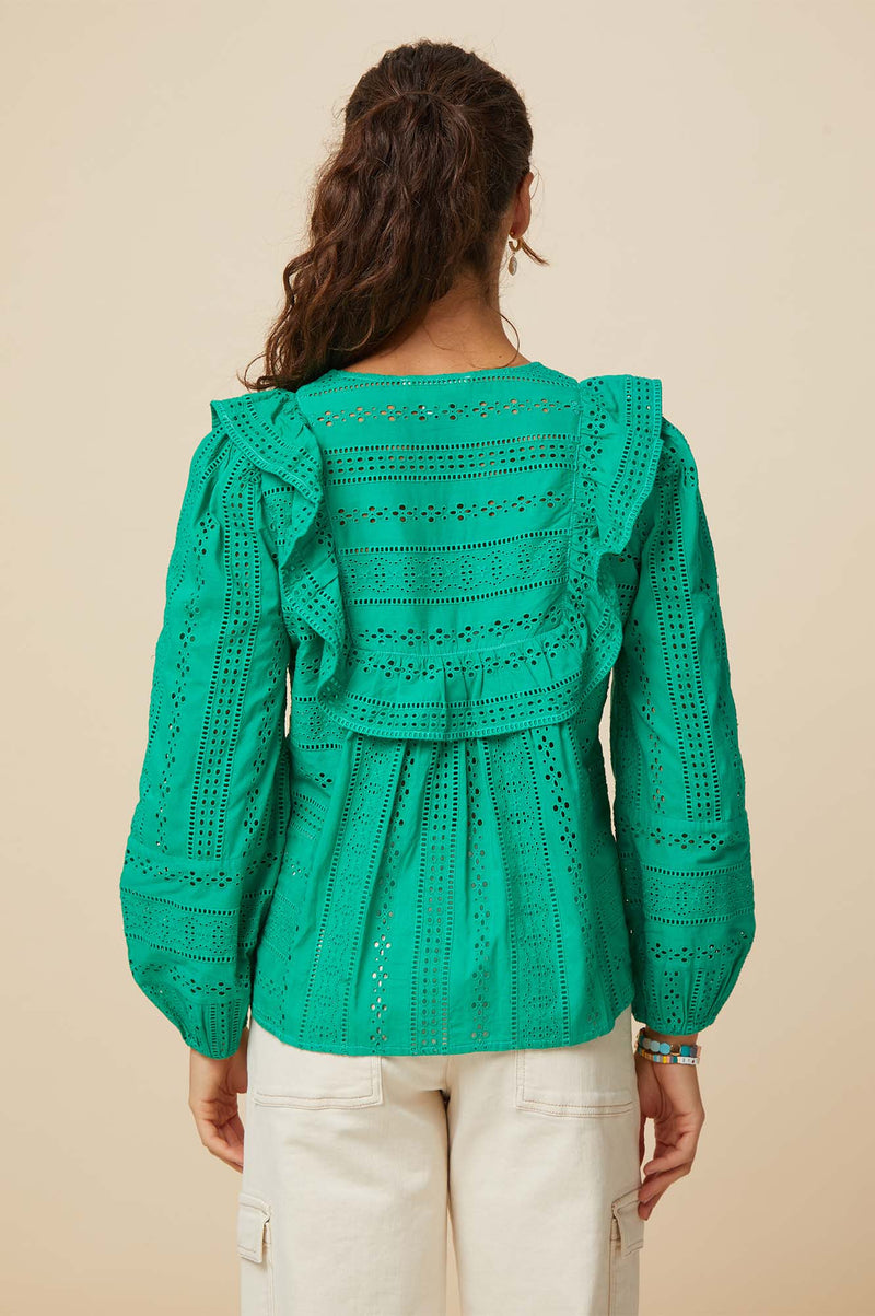 Rochelle Broderie Blouse | Green