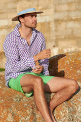 Men's-Printed-Linen-Shirt-Trident-White/Purple
