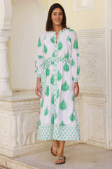 Cara Block Print Dress | Wild Flower Buta Green