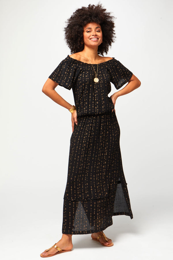 Raela-Bardot-Dress-Star-Aztec-Gold/Black