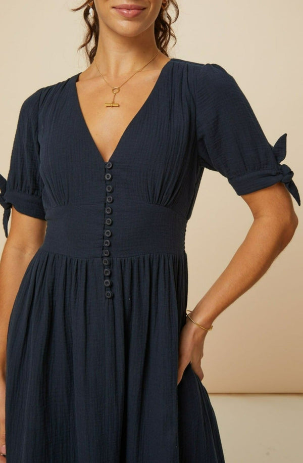 Olga Cheesecloth Dress | Navy