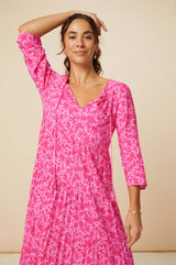 Emma EcoVero™ Midi Dress | Clematis Vines Mono Pink/Pink