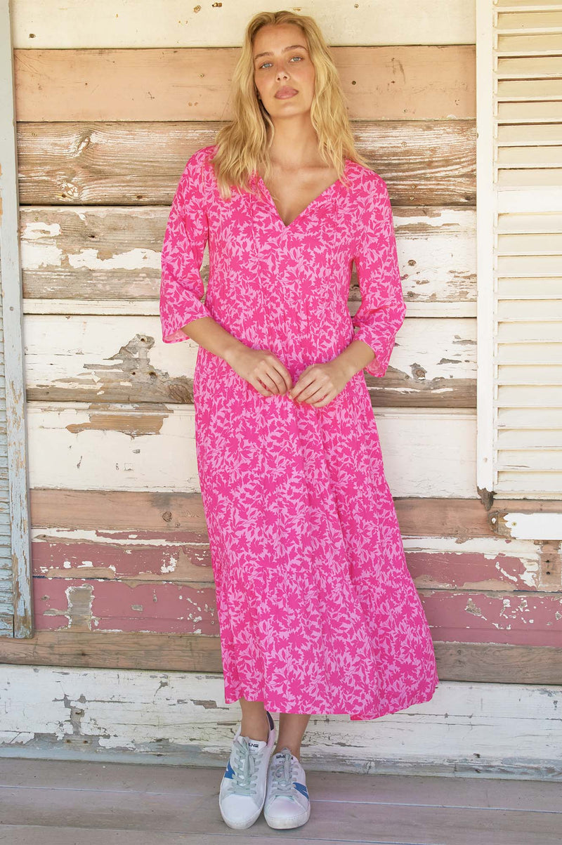Emma EcoVero™ Midi Dress | Clematis Vines Mono Pink/Pink