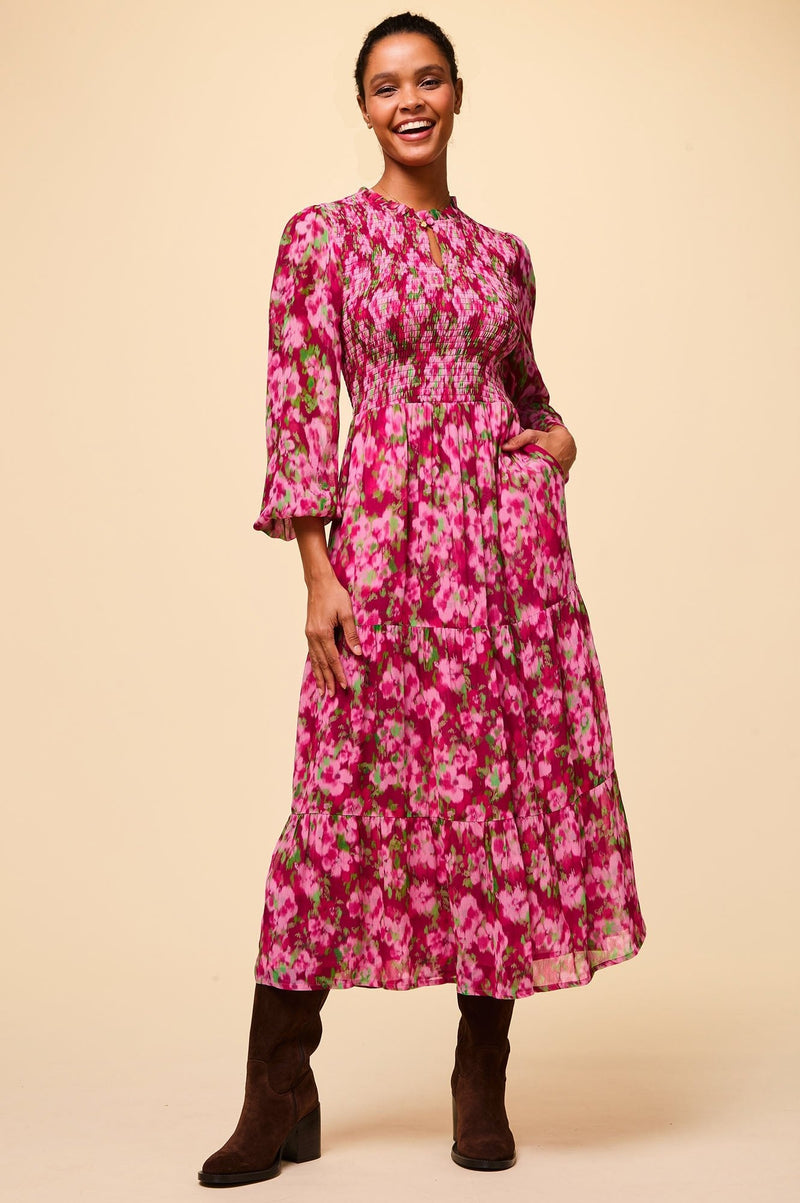 Arabelle Dress | Hazy Floral Burgundy/Pink