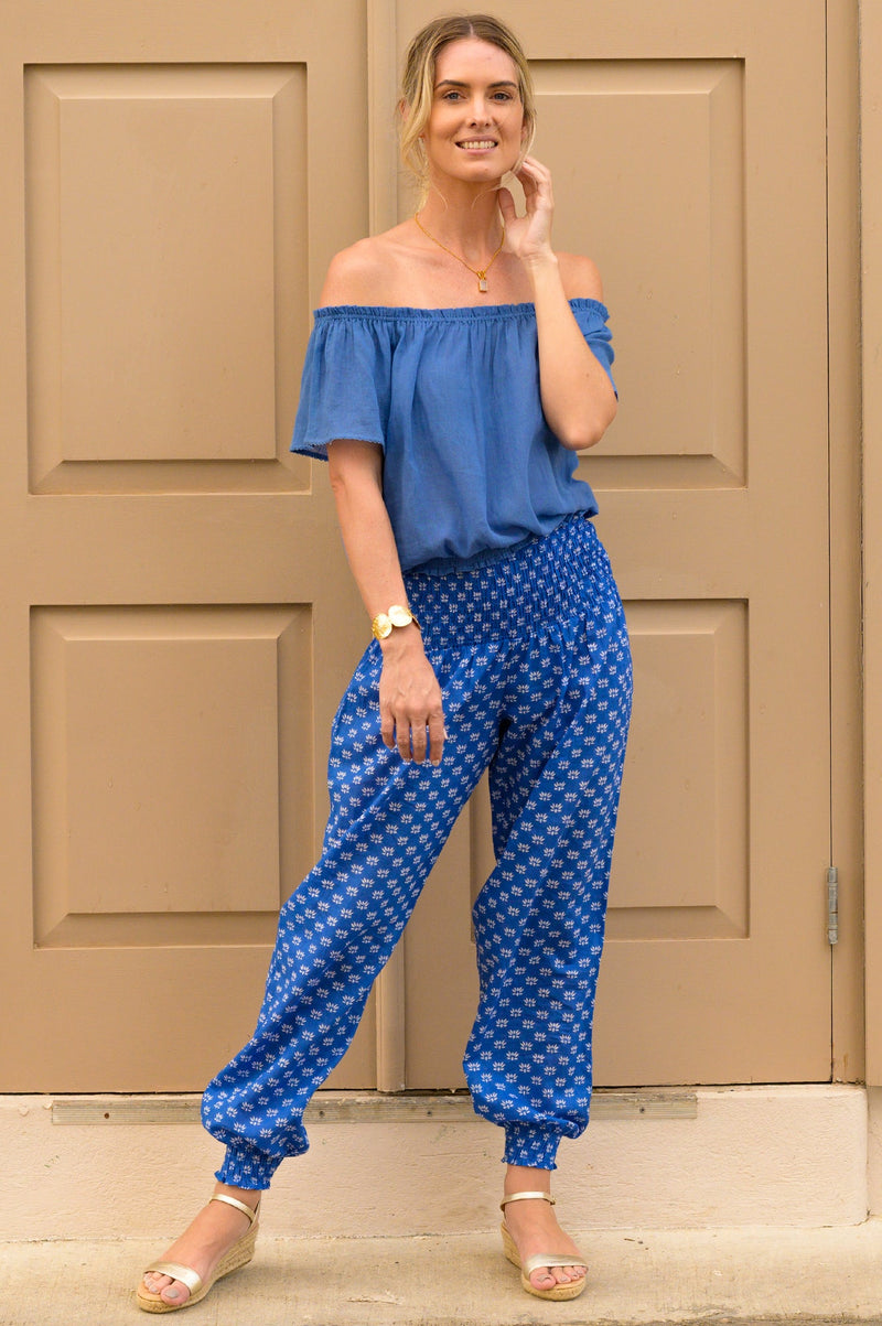 Harem-Trousers-Lotus-Flower-Blue/White