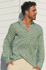 Men's Printed Cotton Shirt | Batik Khaki