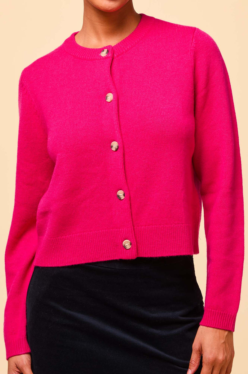 Merino Wool Brittany Cardigan | Party Pink