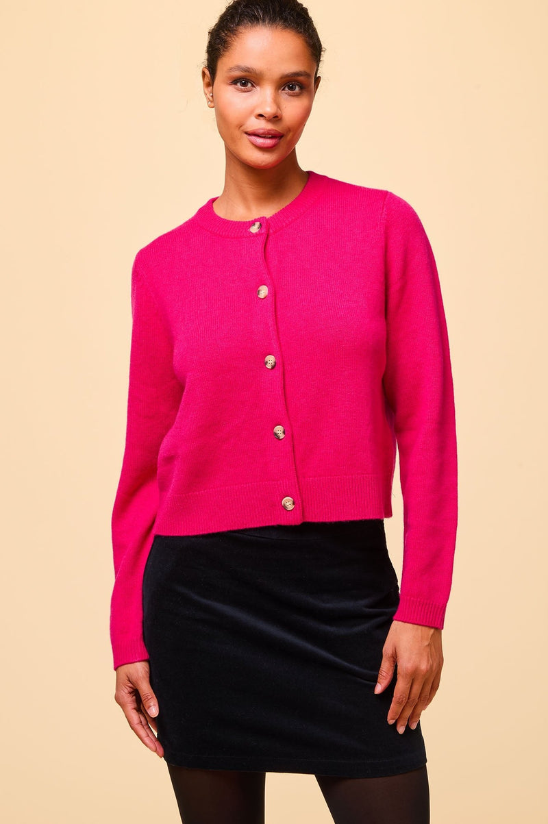 Merino Wool Brittany Cardigan | Party Pink