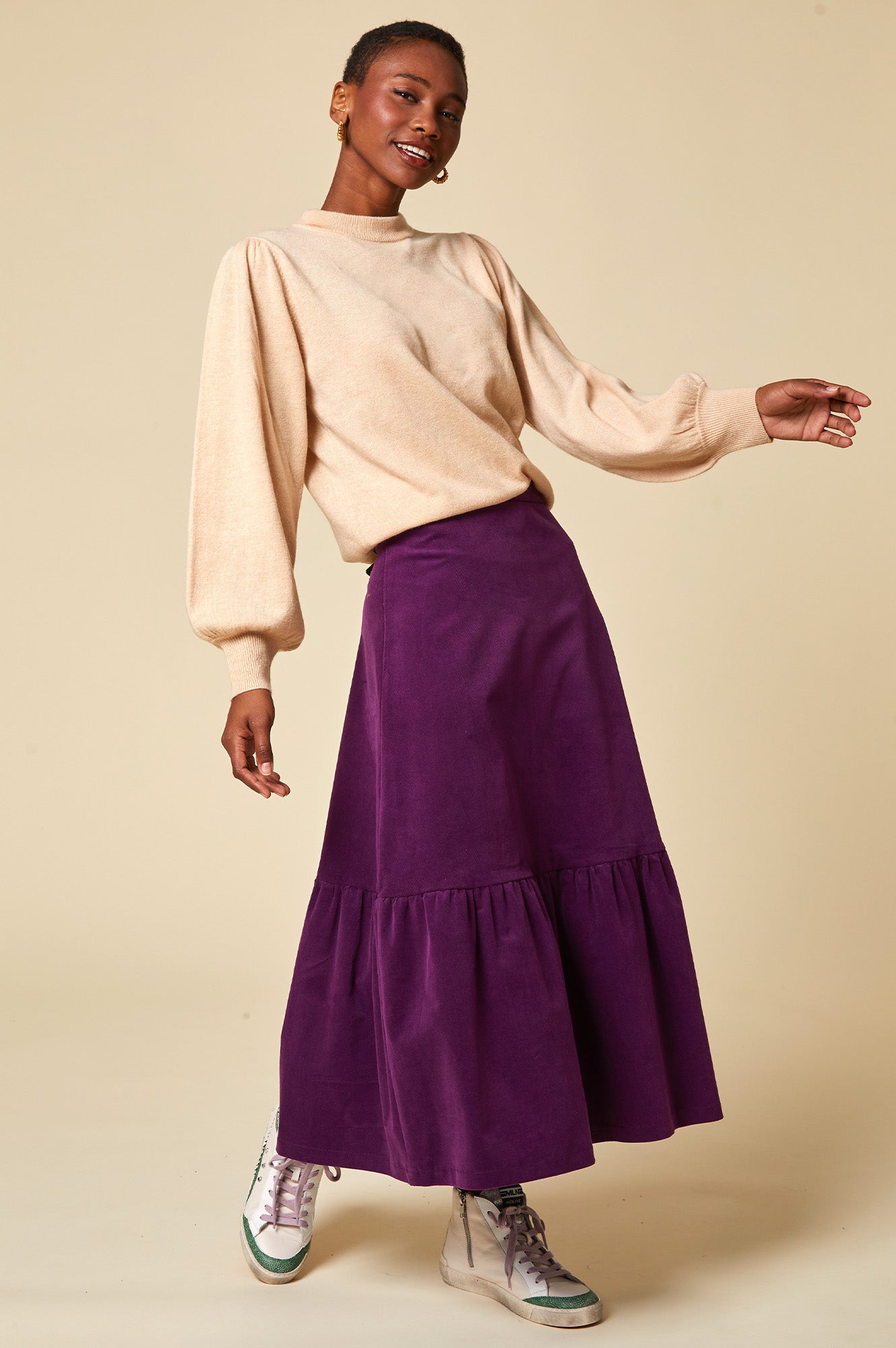 Aspiga Sustainable Ladies Sylvia Corduroy Midi Skirt | Purple – Aspiga US