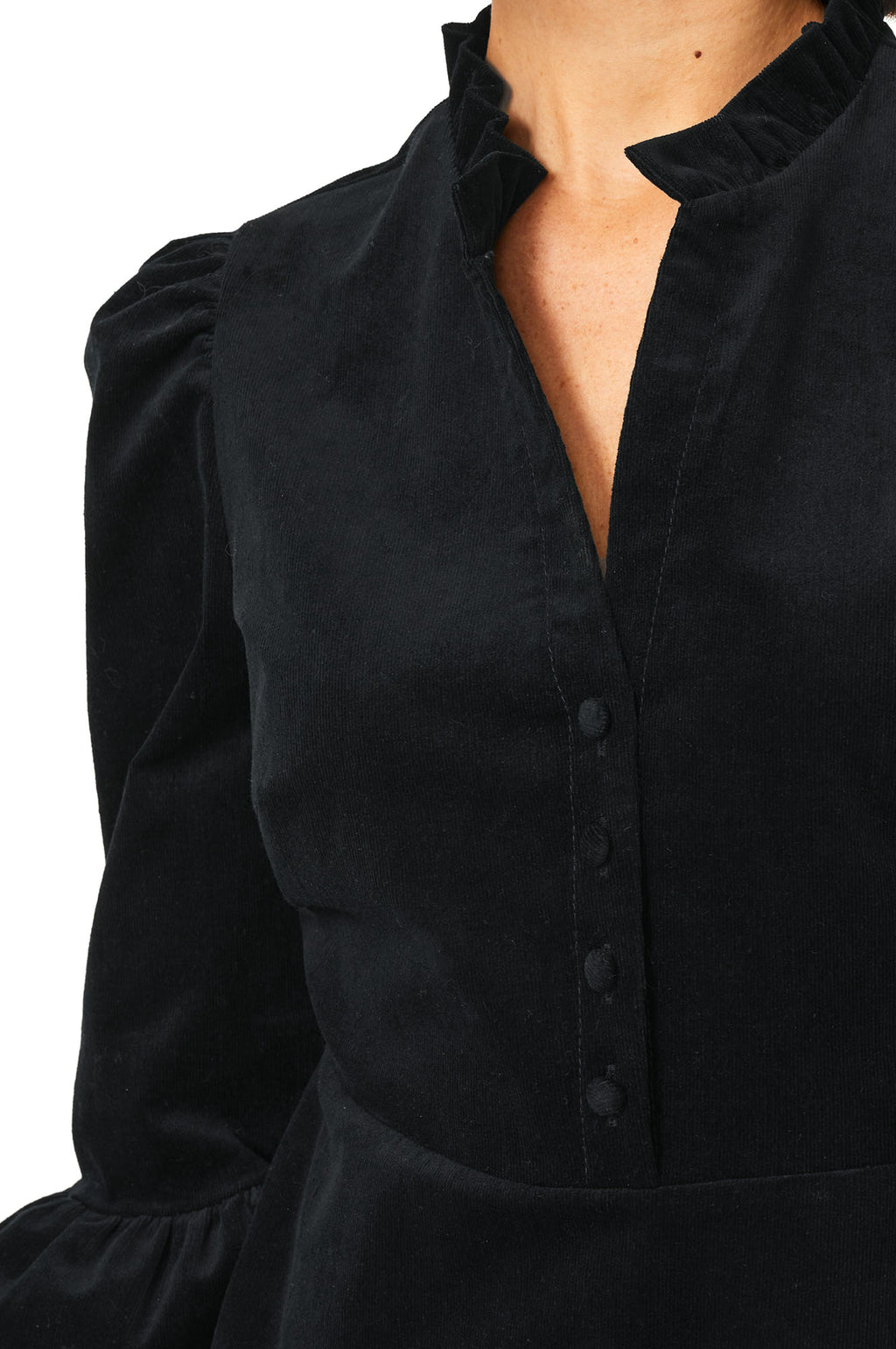 Aspiga Ladies Sustainable Percy Midi Black Stretch Corduroy Dress ...