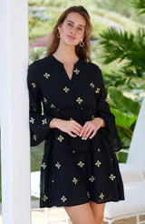 Cristina Embroidered Organic Cotton Kaftan | Black/ Gold