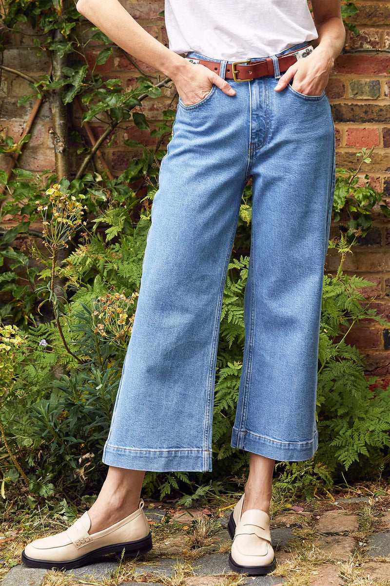 Denim Wide Leg Crop Jean | Denim Wash