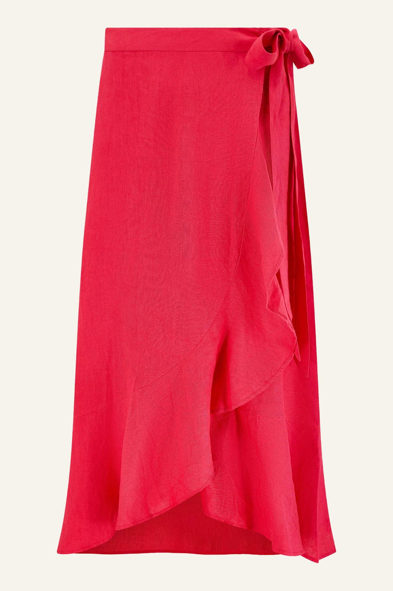 April Linen Wrap Skirt | Hot Red