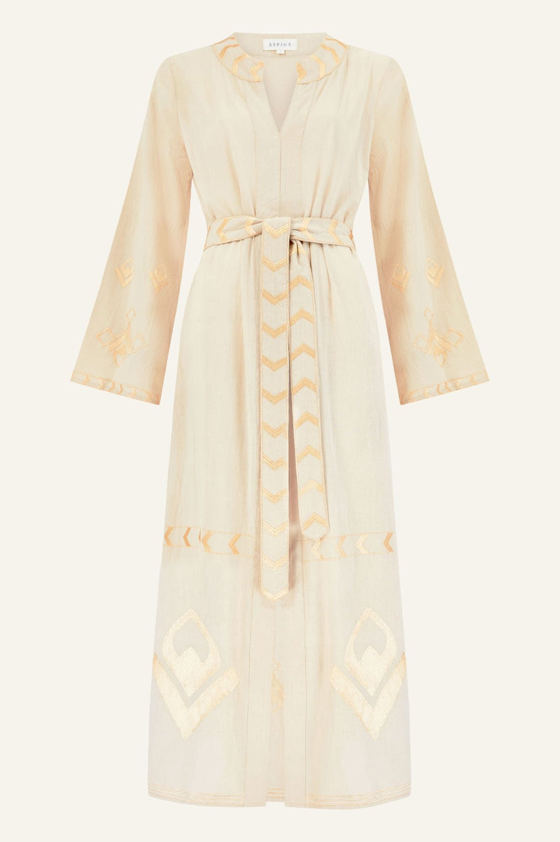 Matilda Embroidered Kaftan | Sand/Gold