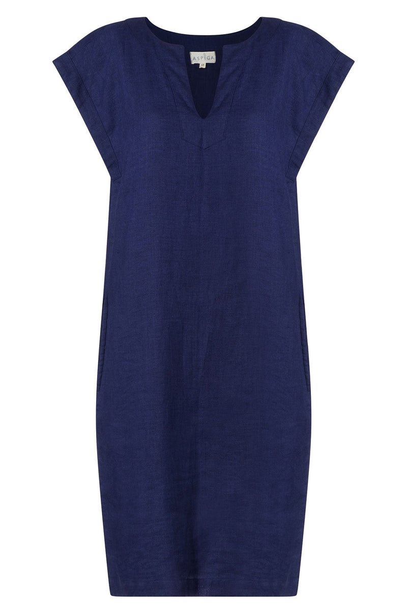 Dori Linen Dress | Navy - Aspiga