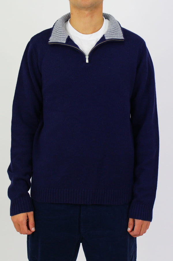 Men's Quarter Zip Jumper | Navy/Grey