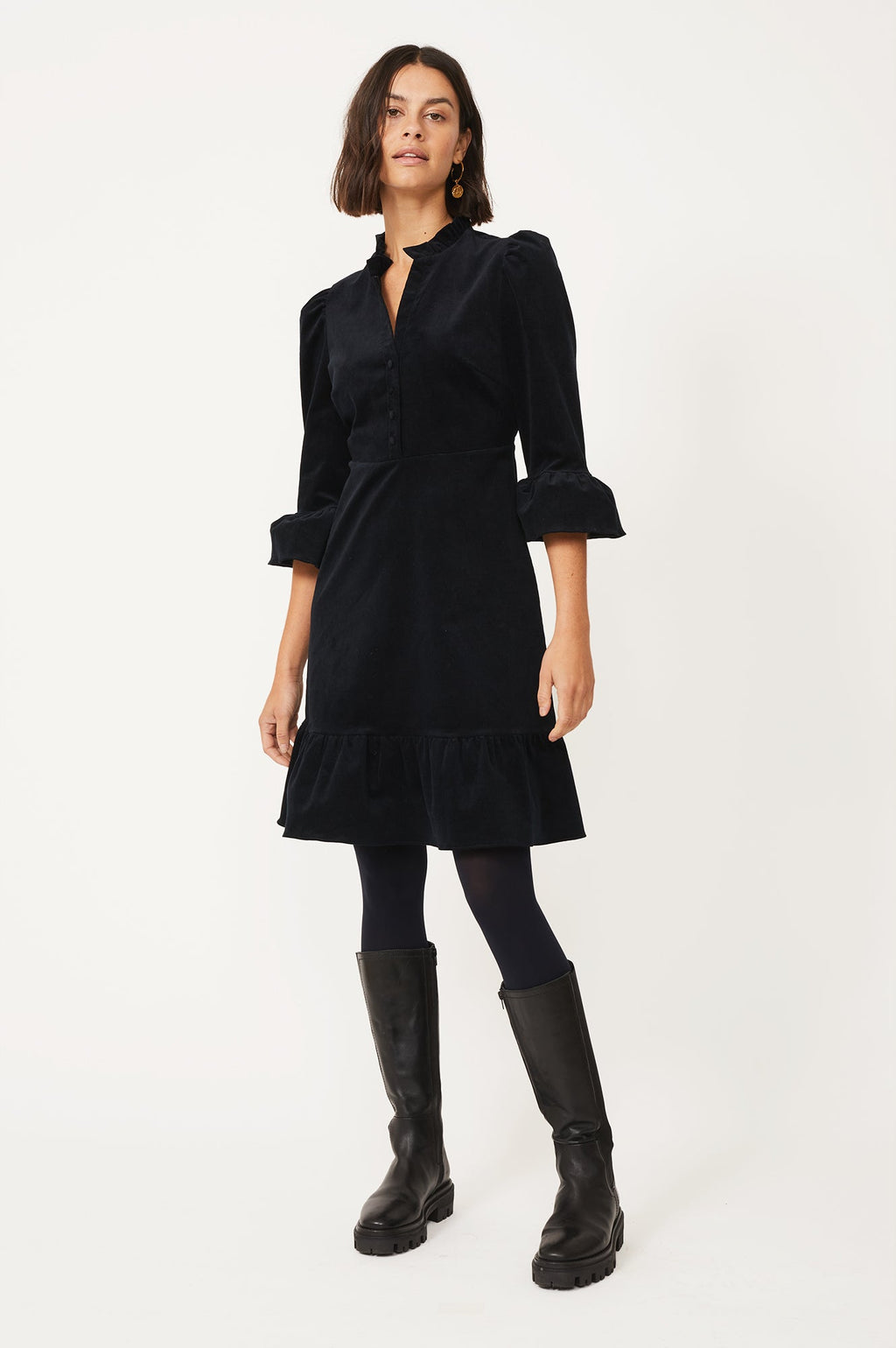 Aspiga Ladies Sustainable Percy Midi Black Stretch Corduroy Dress ...