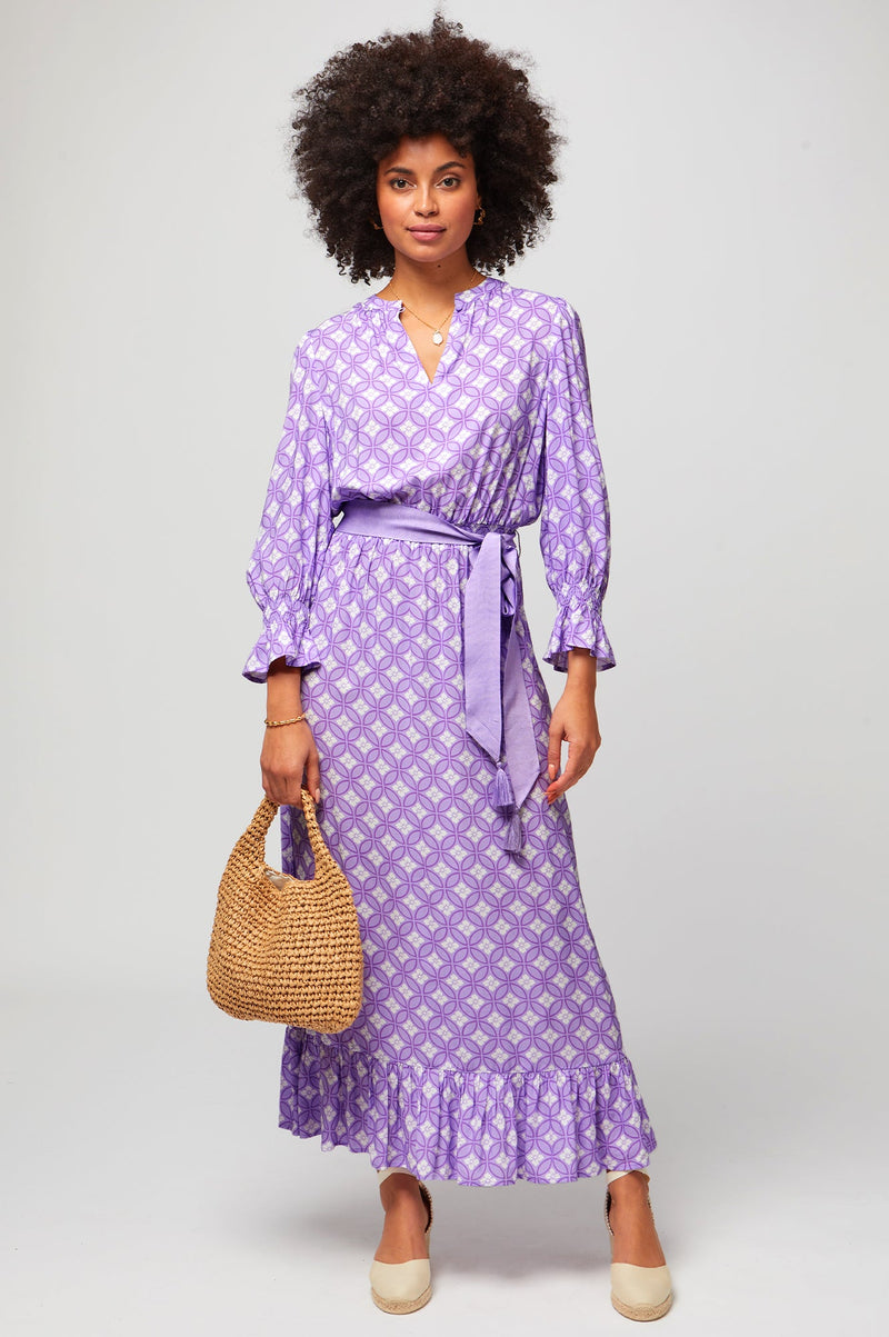 Aspiga Ladies Sustainable Maeve Tea Dress EcoVero Viscose Geo Lavender Regular and Shorter Length Aspiga US