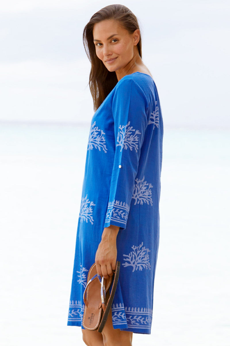 Guadalupe Organic Cotton Short Tunic | Cobalt Blue / White - Aspiga