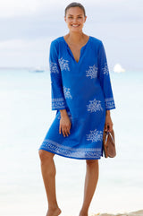 Guadalupe Organic Cotton Short Tunic | Cobalt Blue / White - Aspiga