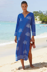 Guadalupe Organic Cotton Maxi Tunic | Cobalt Blue/White - Aspiga