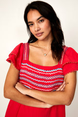 Kallie Embroidered Dress | Red/ Multi