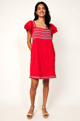 Kallie Embroidered Dress | Red/ Multi