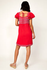 Kallie Embroidered Dress | Red/ Multi