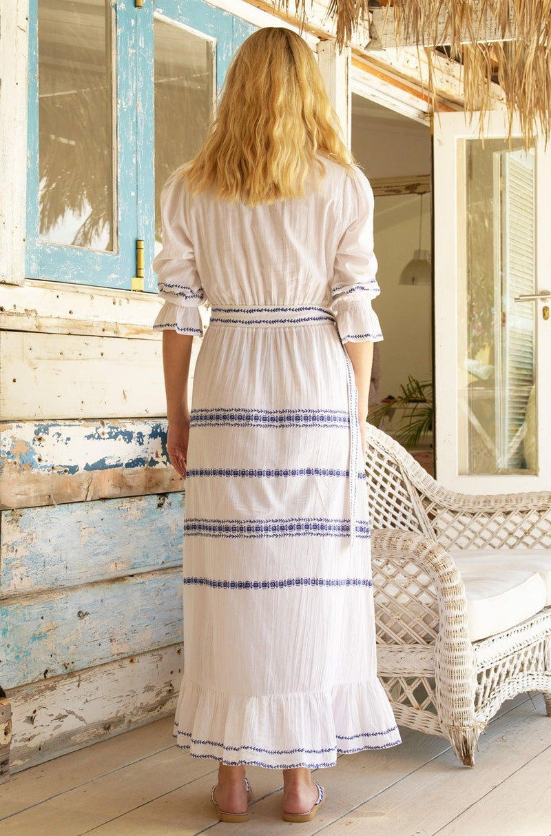 Freida Dress | White/Cobalt