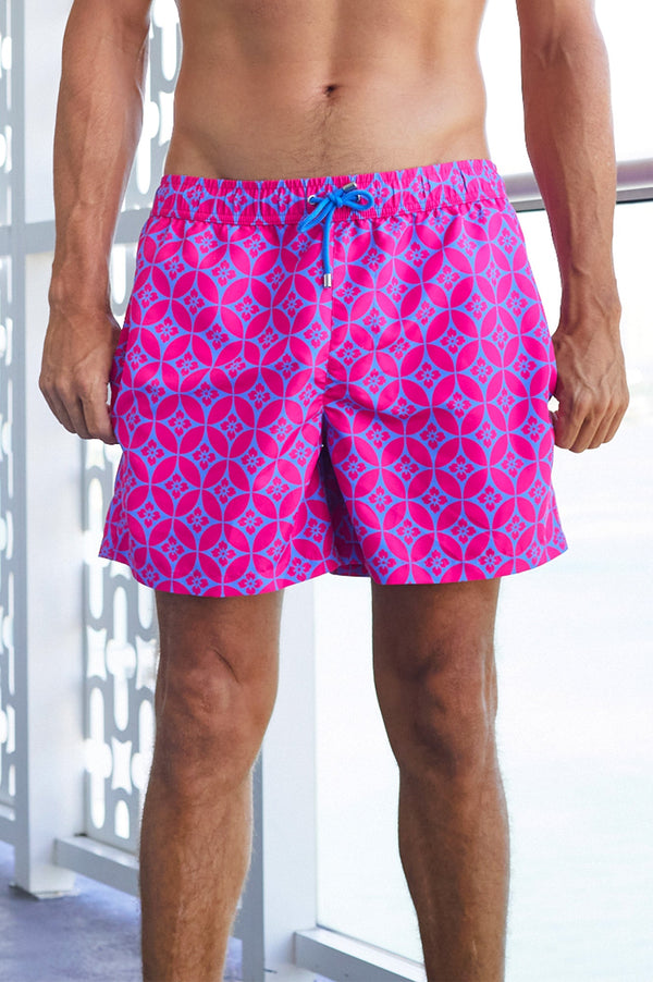 Men's-Recycled-Swim-Short-Geo Pink-Blue