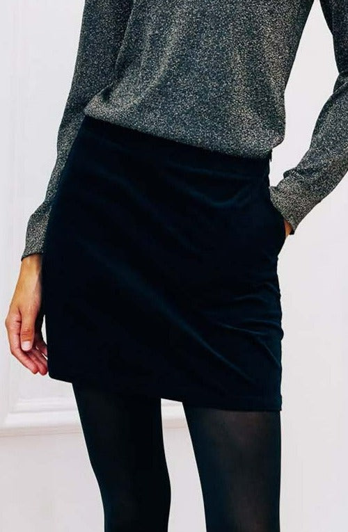 Sapphire Cotton Stretch Velvet Mini Skirt | Black