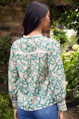 Margot Block Print Blouse | Tea Rose Green/Taupe