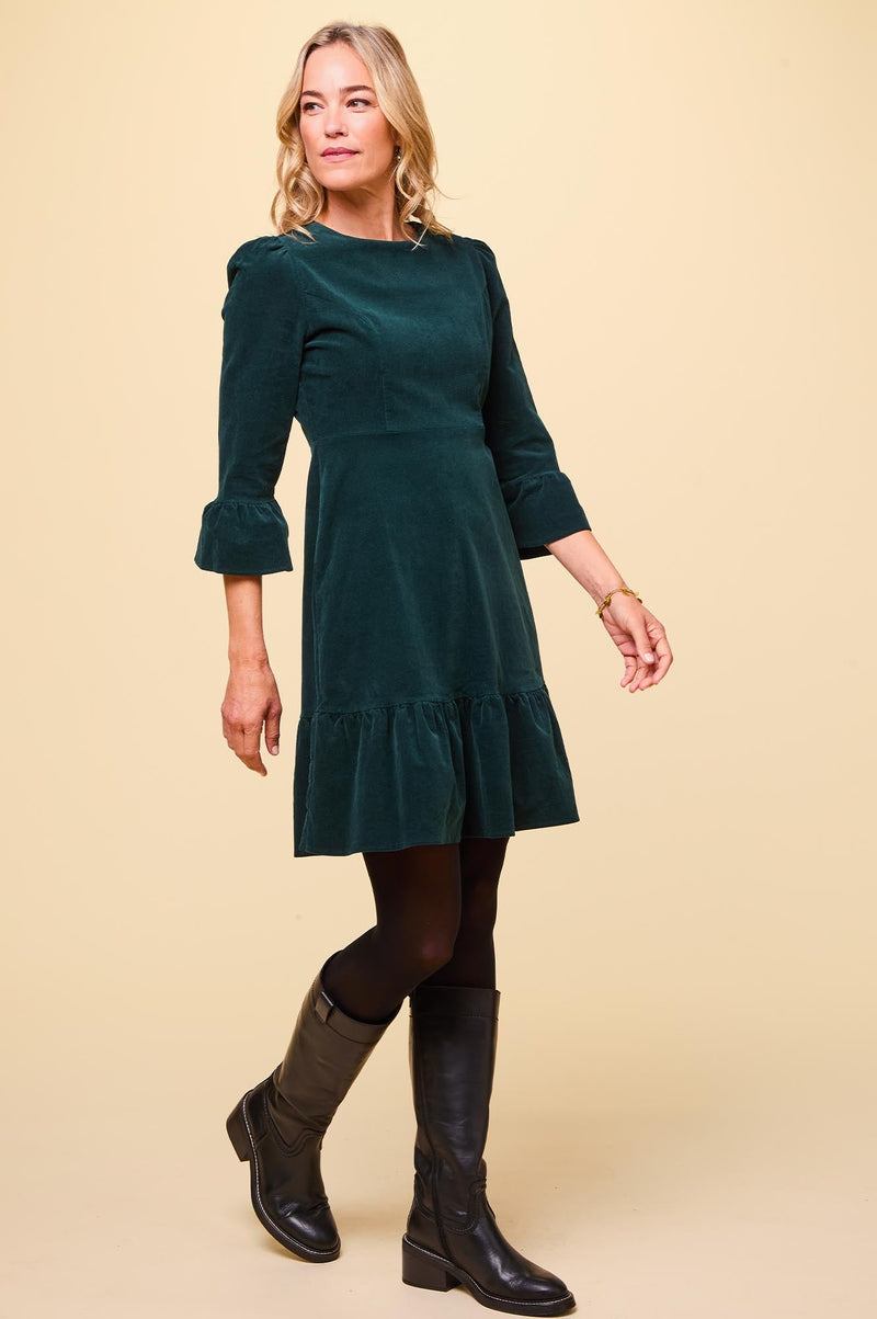 Victoria Mini Stretch Corduroy Dress | Bottle Green