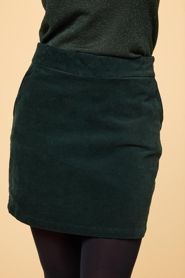 Sapphire Stretch Corduroy Mini Skirt | Bottle Green