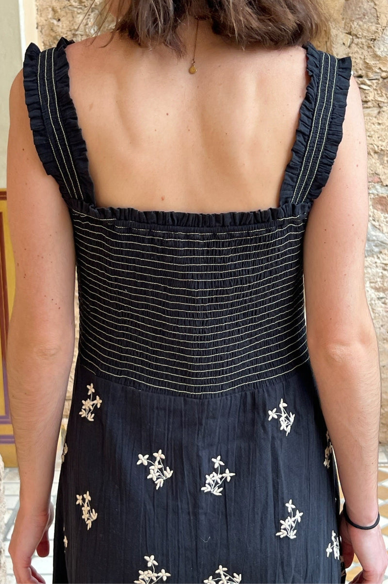 Rhianna Embroidered Dress | Black/Sand