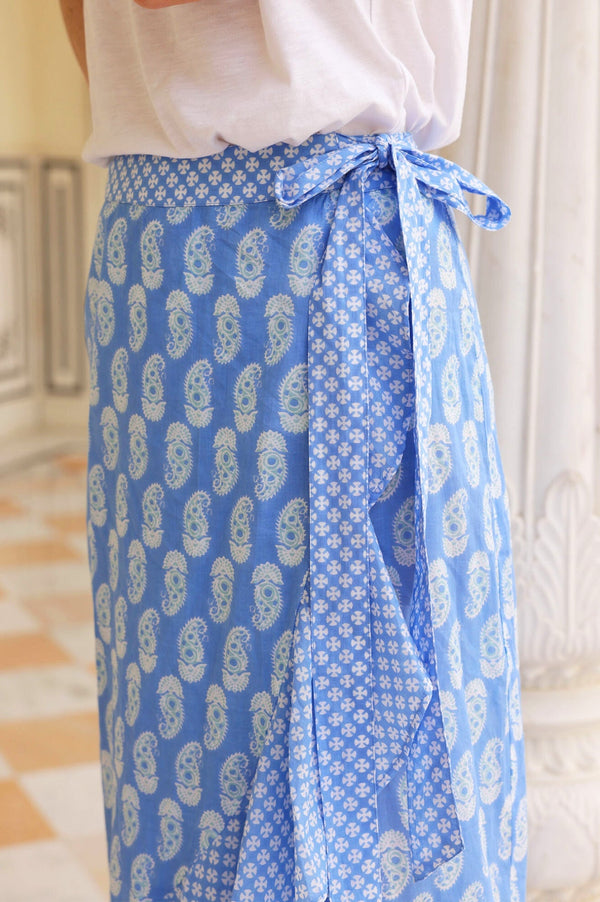 April Cotton Wrap Skirt | Rose Paisley Blue