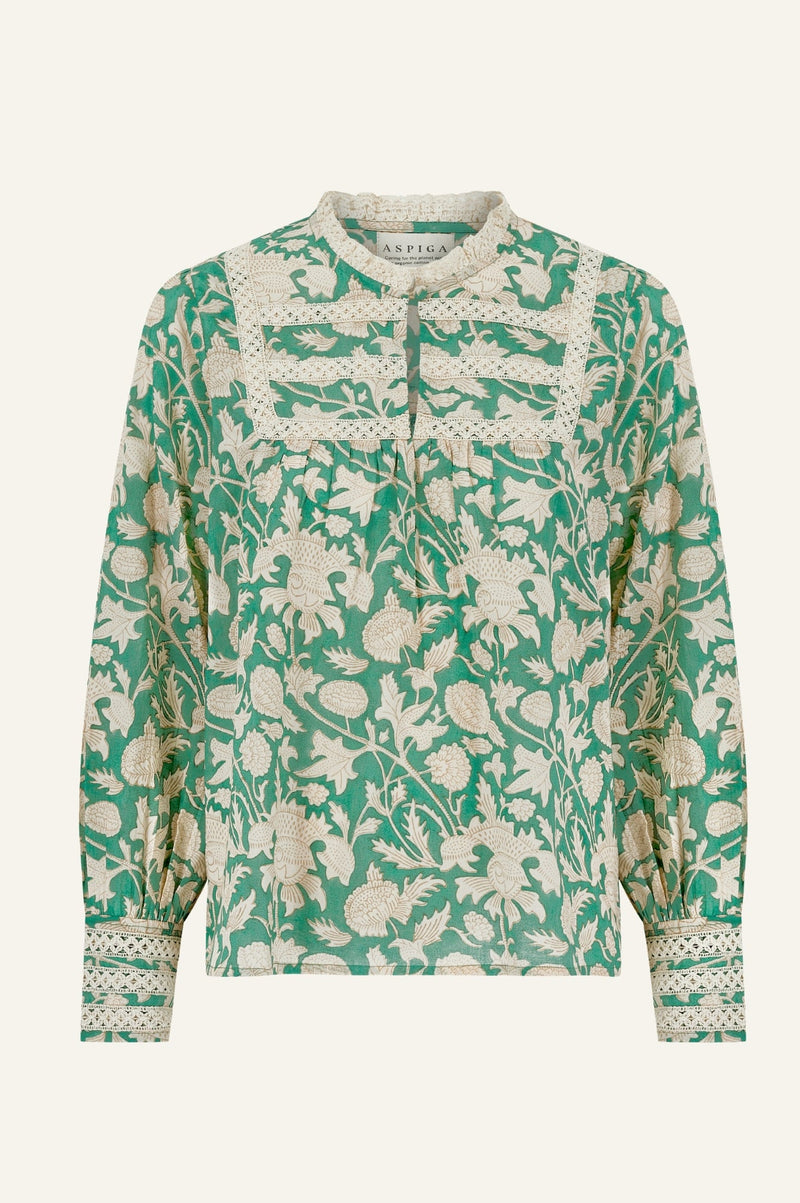 Margot Block Print Blouse | Tea Rose Green/Taupe