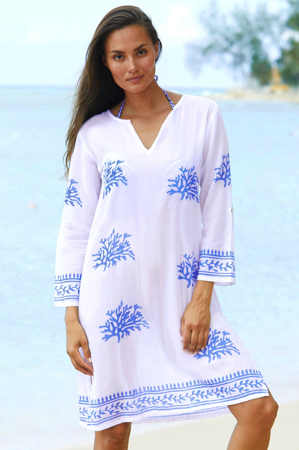 Guadalupe Short Tunic | White/Cobalt Blue