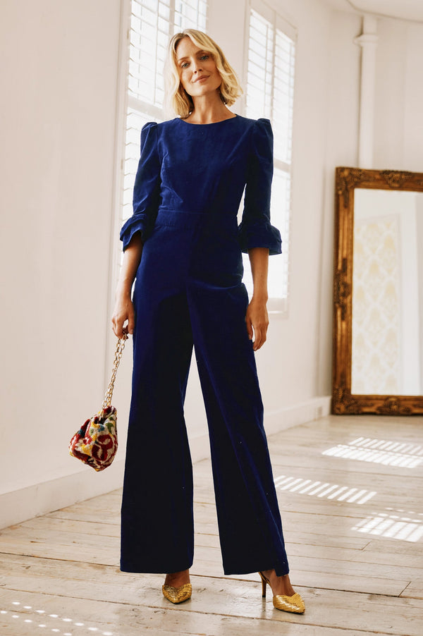 Victoria 3/4 Sleeve Stretch Corduroy Jumpsuit | Atlantic Blue