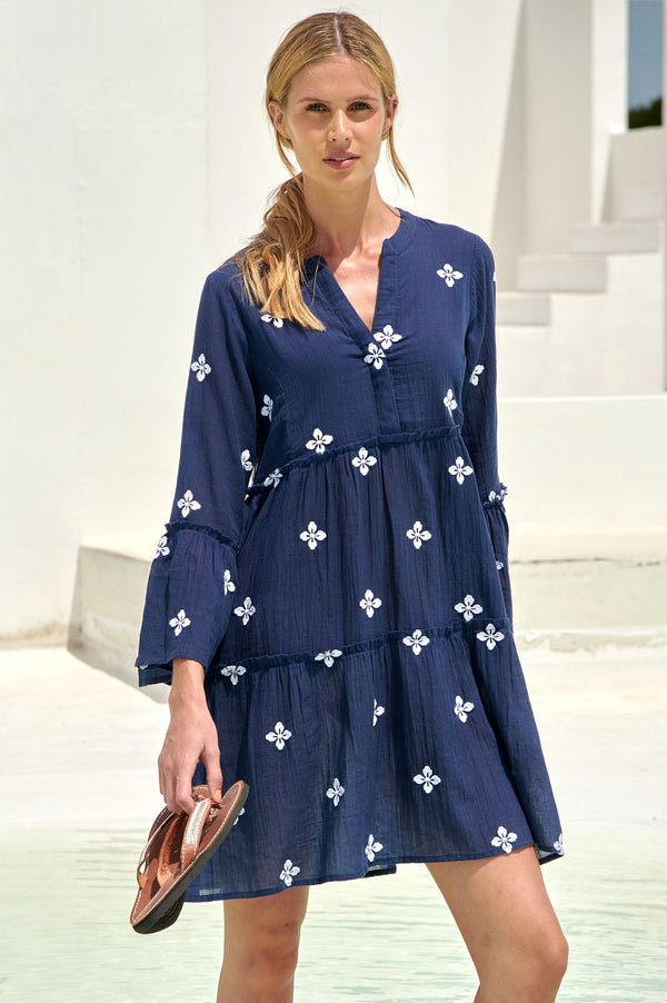 Cristina Embroidered Kaftan | Navy/White